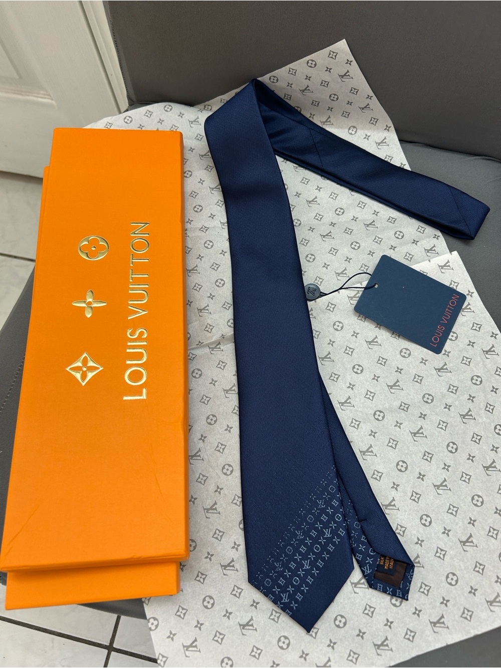 Louis Vuitton Navy Silk Monogram Tie